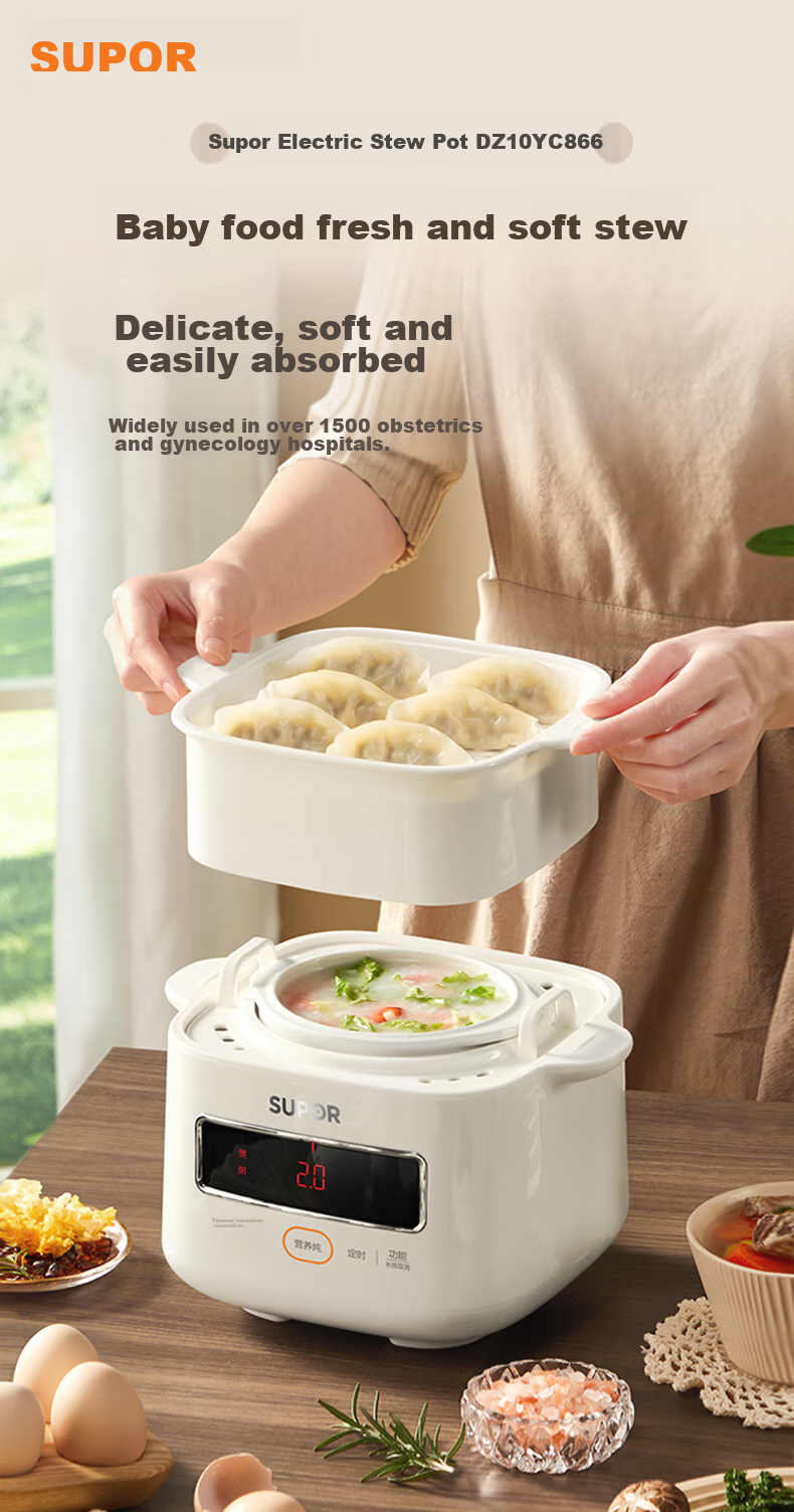 SUPOR Electric Stew Pot, Electric Stew Cup, Double Boiler, Soup Pot, Bird's Nest Stew Cup, Soup Stew Pot, Soup Stew Cup Steamer, Baby Food Cooker DZ10YC866 1