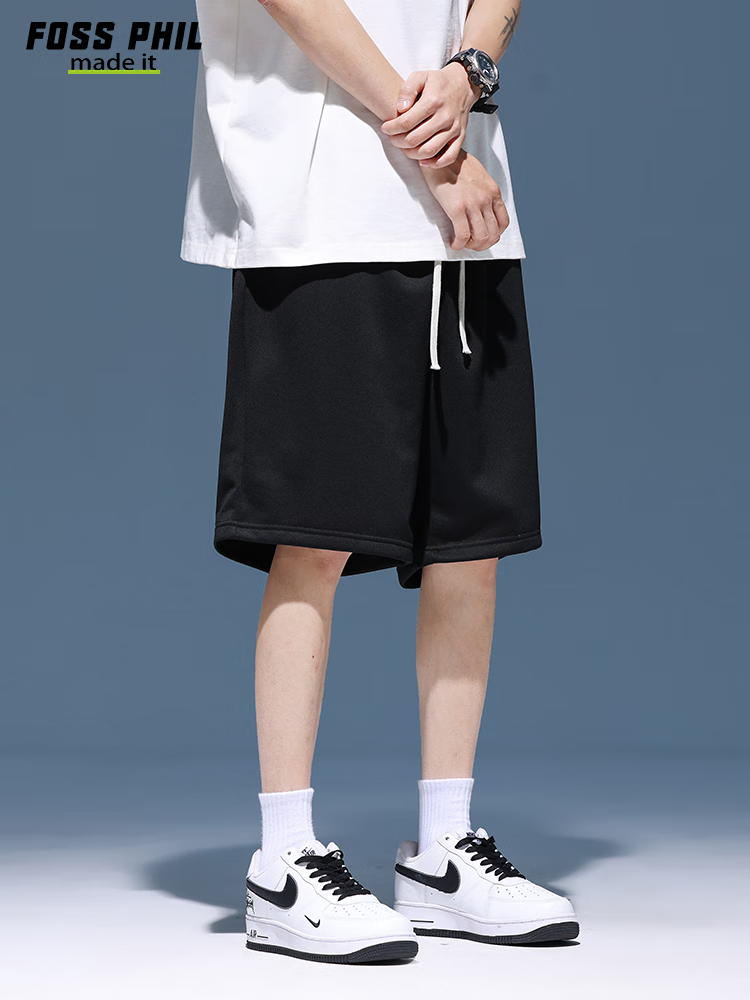 Foss Phil Men's Shorts, Summer Ice Silk Thin Casual Five-Point Pants, Loose Versatile Sports Trousers, FPD04 Black XL 4