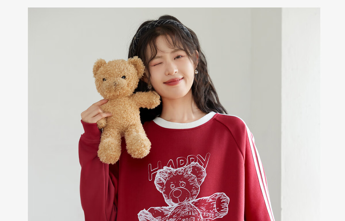 Halo Queen Women's Sweatshirt, Round Neck, Striped, Fashionable New Year Red, Casual Style, Loose-Fitting Top Jacket H143W1017 2