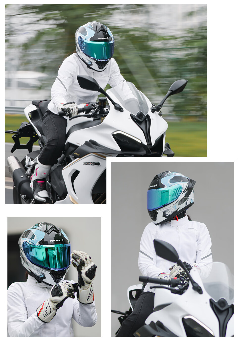 RYMIC Motorcycle Helmet, Full-Face, 3C Certified, Professional Motorbike Riding Helmet, All-Season Use, for Men And Women, R977 Silver Gray, XL Size 13