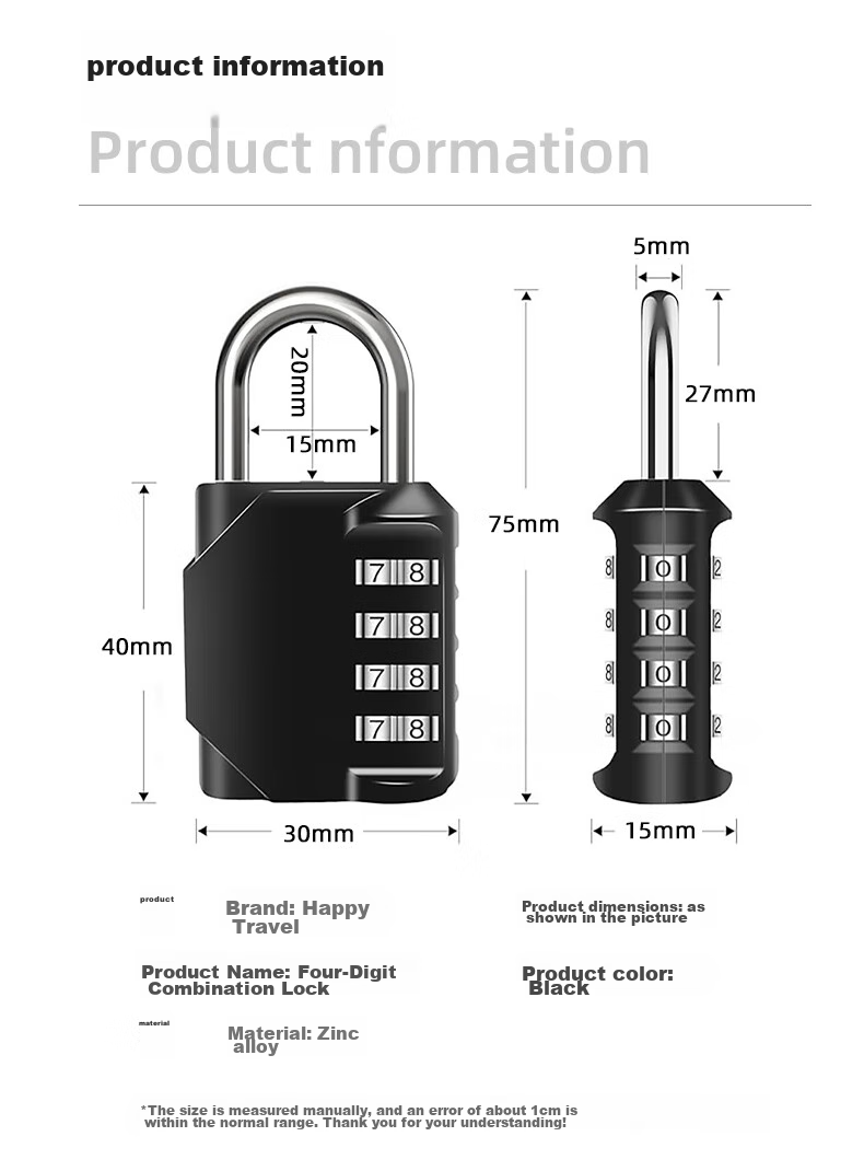 Lehuolvxing Four-Digit Combination Padlock, Luggage Lock, Dormitory Door Lock, Gym Locker Lock, Small Padlock, Small Anti-Theft Lock 1