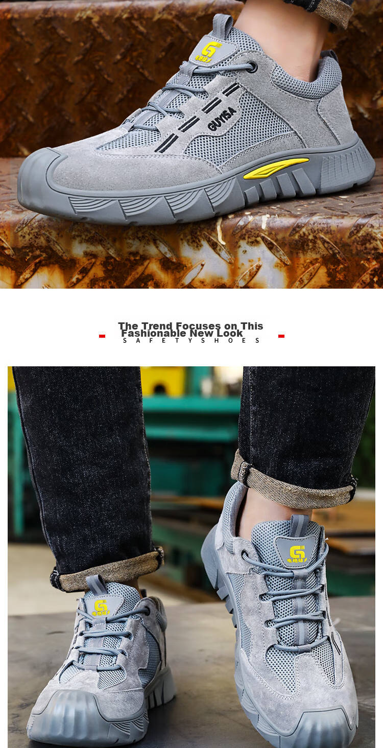 Weierdun Safety Shoes for Men, Summer Breathable Steel Toe Cap, Anti-Smashing, Puncture-Resistant, Wear-Resistant Construction Site Work Safety Shoes 0255T Size 43 18