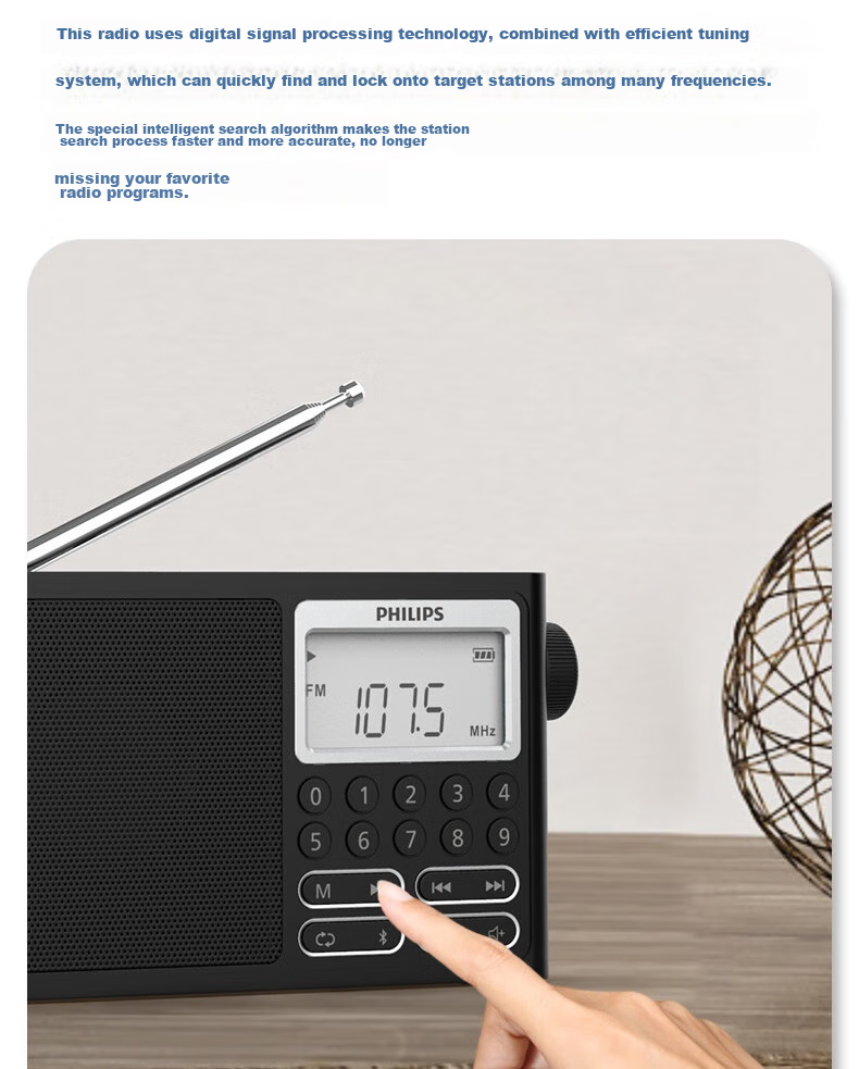 PHILIPS TAR3878 All-Band Radio Shortwave Radio Bluetooth Radio Portable Digital Card-Slot Radio for Elderly Home Outdoor Use with Rechargeable Semiconductor Speaker 7