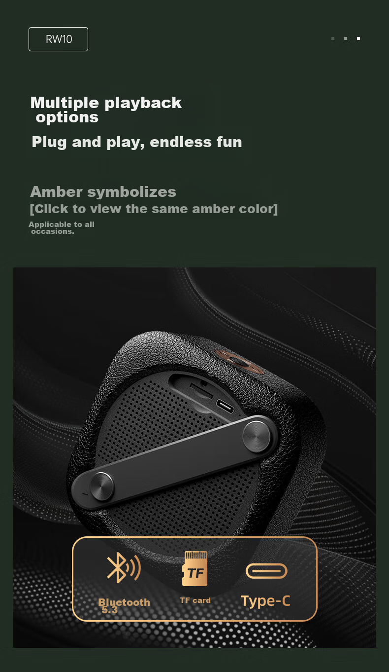 F&D RW10 Retro Outdoor Portable Bluetooth Speaker, IPX5 Waterproof, TWS Connectivity, Long Battery Life, for Camping, Hiking, Cycling, Small Speaker with Subwoofer 8