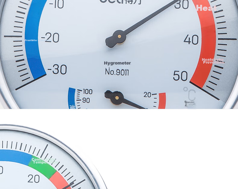 Deli Indoor Temperature And Humidity Meter Baby Elderly Children Gift Birthday Present, Wall-Mounted And Table-Use Dual-Function Home Use Battery-Free Large Dial Office Supplies Blue LE552 9