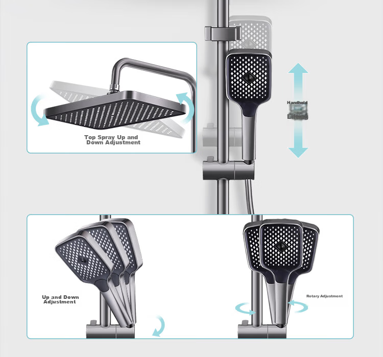 Larsd Shower Set with Handheld Spray Gun, Piano Key Buttons, Gray, Four Modes, F07 20