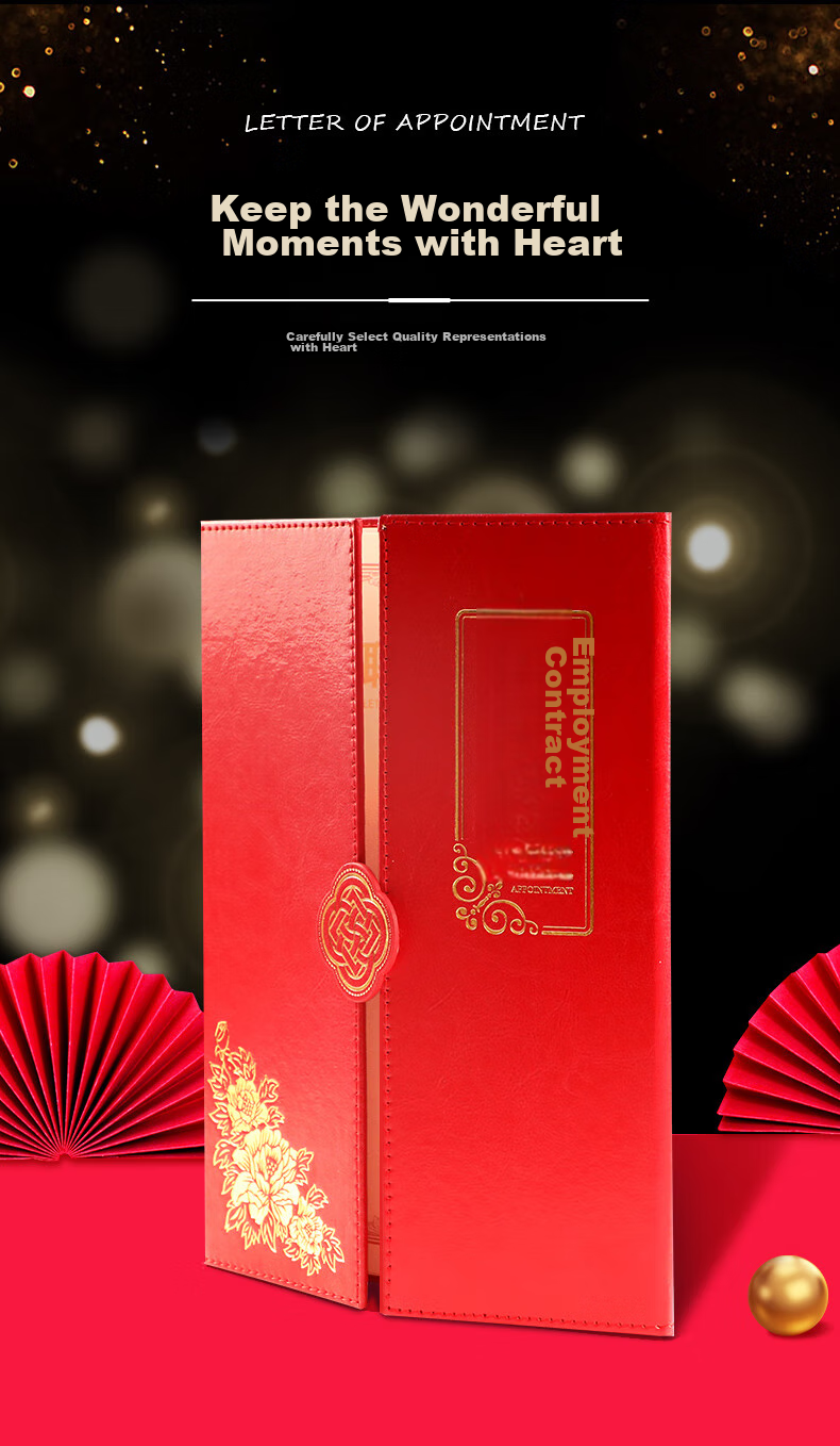 Befon A4 High-Quality Honor Appointment Letter Cover, Tri-Fold Pages, Leather Surface, Vertical Style, Appointment Certificate, Employment Certificate, Includes 2 Printed Inner Pages, Single Book Pack, Red, 0344 2