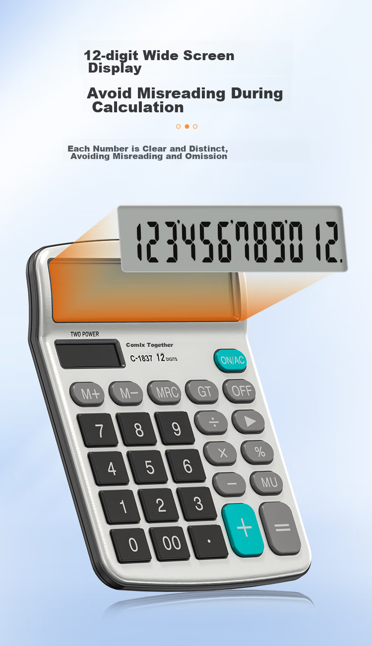 COMIX Desktop Office Calculator, 12-Digit Large Screen Voice Calculator, Office Stationery Supplies, Black, C-9680 5