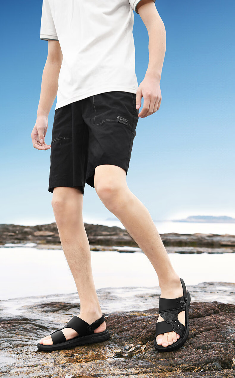 HLA Summer Sandals for Men, Outdoor Breathable Beach Shoes, Men's Slip-On Sandals, T026 Black Size 42 1