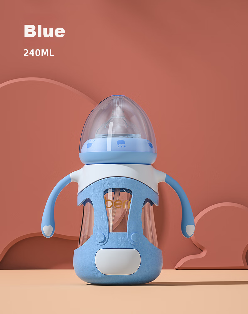 Oubeini Straw Bottle, Wide-Mouth Glass Bottle, Baby Bottle with Handle for 6 Months to 1-3 Years Old 12