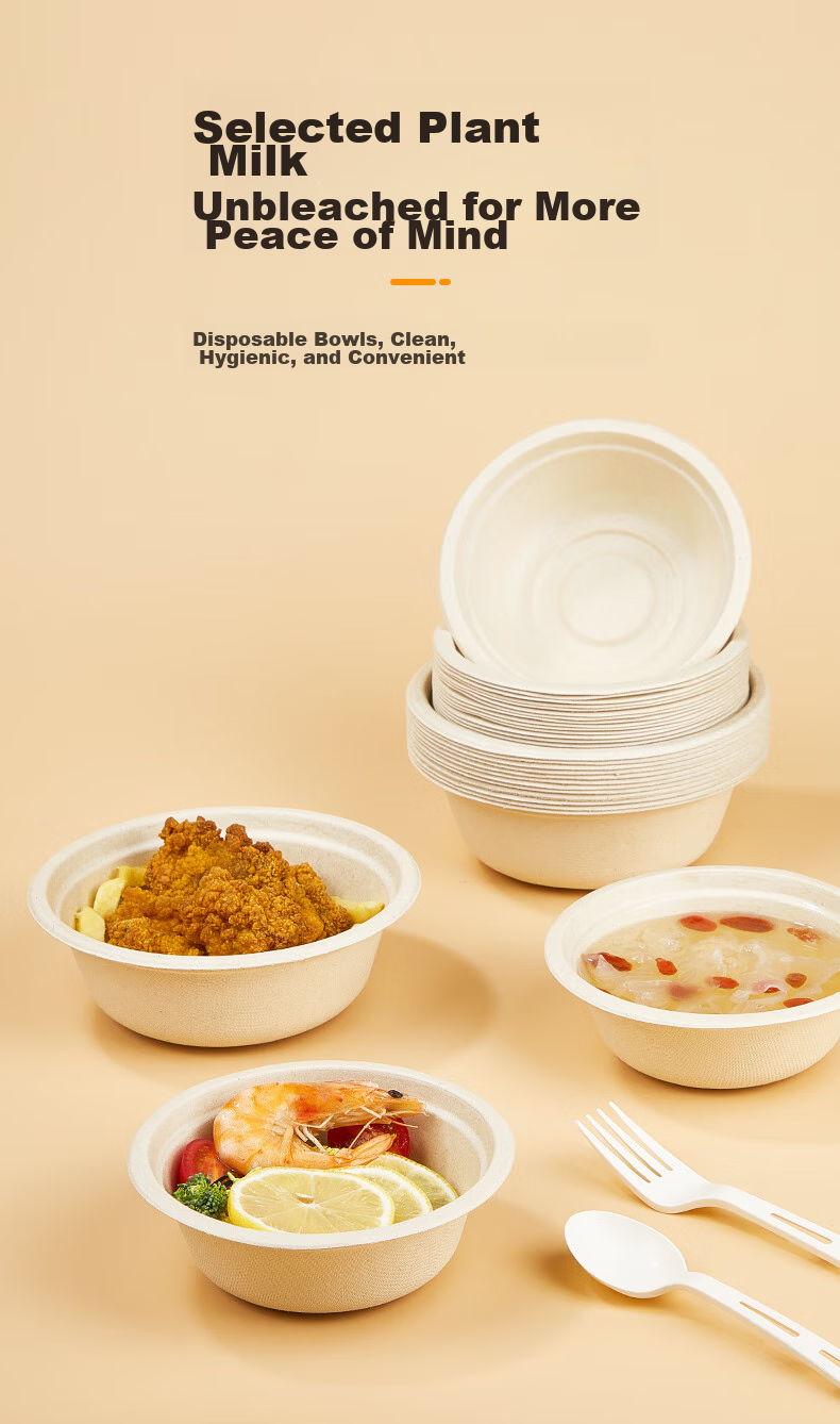 LANZIRAN Disposable Bowls, Natural Sugarcane Pulp Paper, Biodegradable Paper Bowls, 260ml (20 Pieces), Picnic Camping Utensils 1