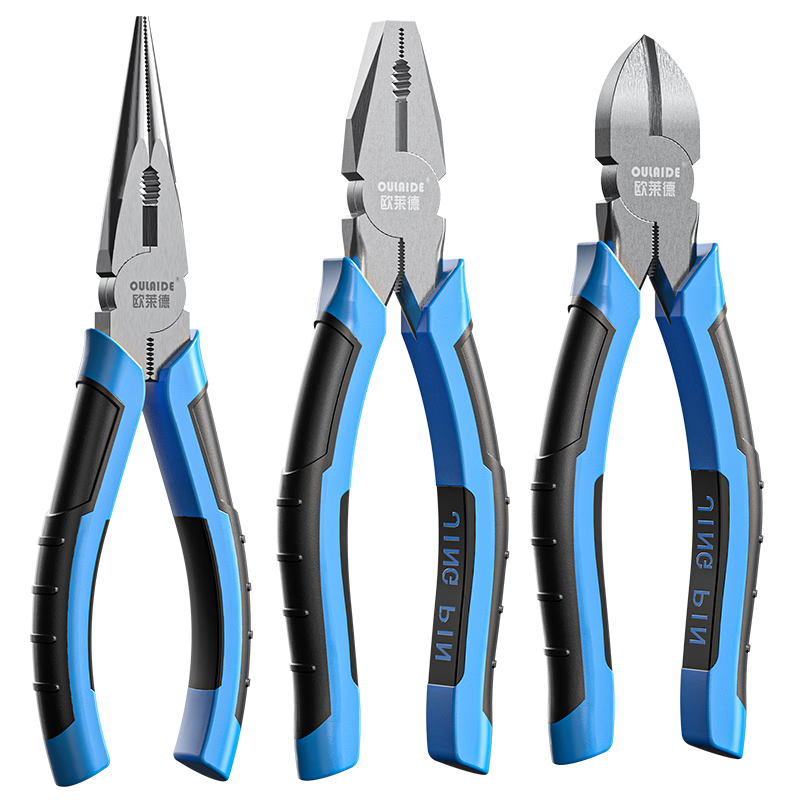 Oulaide 6-Inch Pliers Set of Three: Tiger Wire Cutters, Needle-Nose Pliers, Diagonal Cutting Pliers, Labor-Saving Gripping Electrician Tools