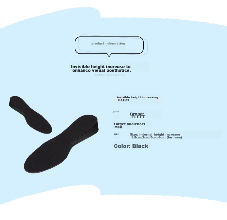 Eleft Invisible Height-Increasing Shoe Insoles for Men And Women, Memory Foam Shock-Absorbing Breathable Sweat-Wicking Full Insoles, Black 1.5CM 3