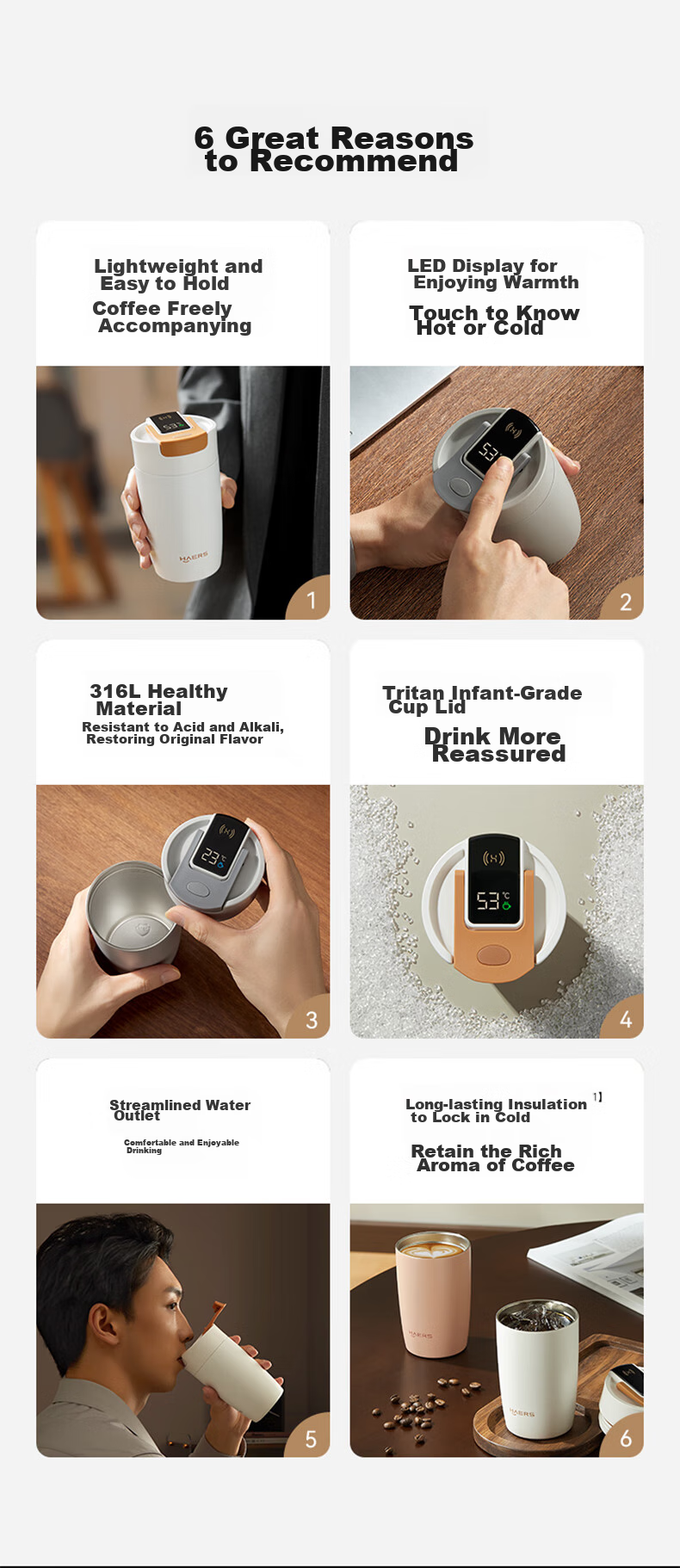Hongmengzhixuan Haersi Insulated Mug, Smart Coffee Cup, Stainless Steel Cup, Large Capacity Water Bottle, Mid-Autumn Festival Gift, for Men And Women, Suitable for Gifting 2