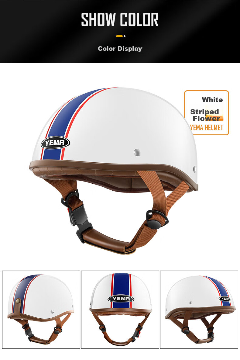 YEMA 3C Certified 352S Electric Motorcycle Helmet Men's Retro Half Helmet Electric Scooter Safety Helmet Women's Four-Season Lightweight Summer One Size Khaki White 13