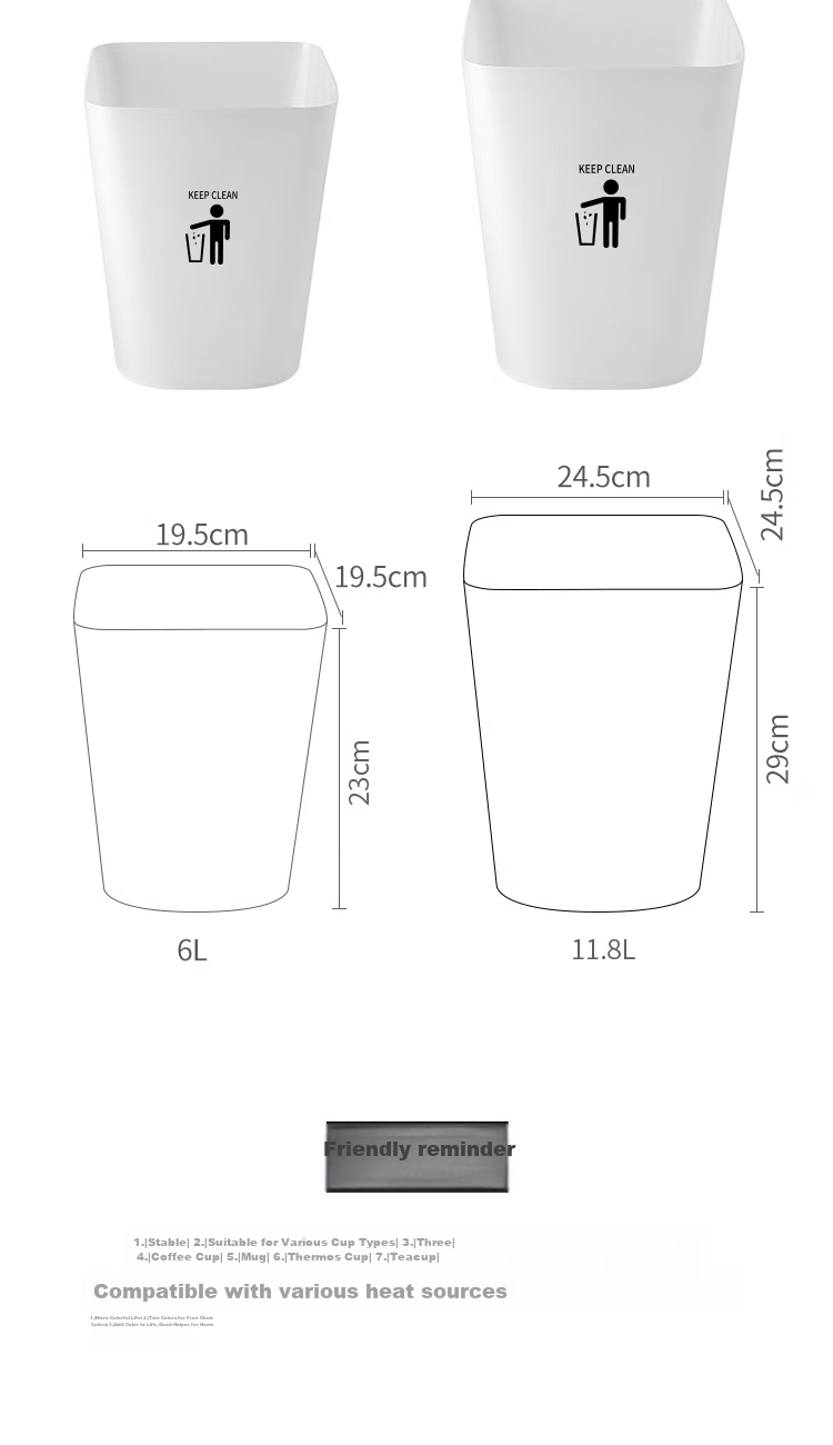 JD Jingzao 8L Open-Top Narrow Slot Trash Can Medium Size for Living Room Bathroom Kitchen Office 8
