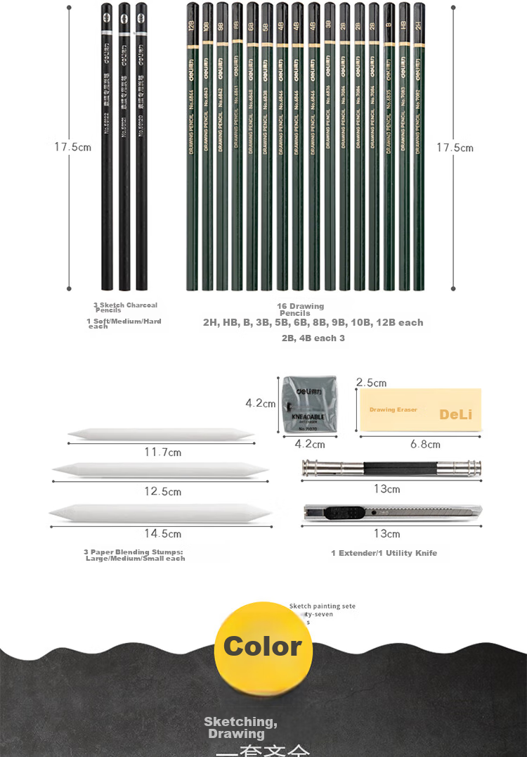 Deli Medium-Grain 12-Pack Boxed 58121 Art Sketching Charcoal Pencils, Graphite Pencils for Drawing, Professional Art Pencils, Hard Core Graduation Gift for Boys And Girls 4