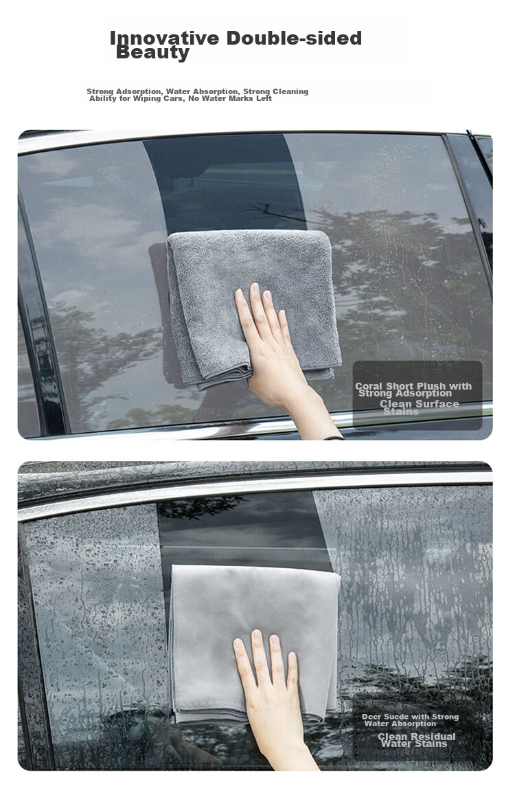 JPLAYER Car Wash Towel, Double-Sided Suede Cloth, Specialized Cleaning Cloth for Cars, Absorbent, for Cleaning Car Windows, 30*40CM, 3 Pieces 4