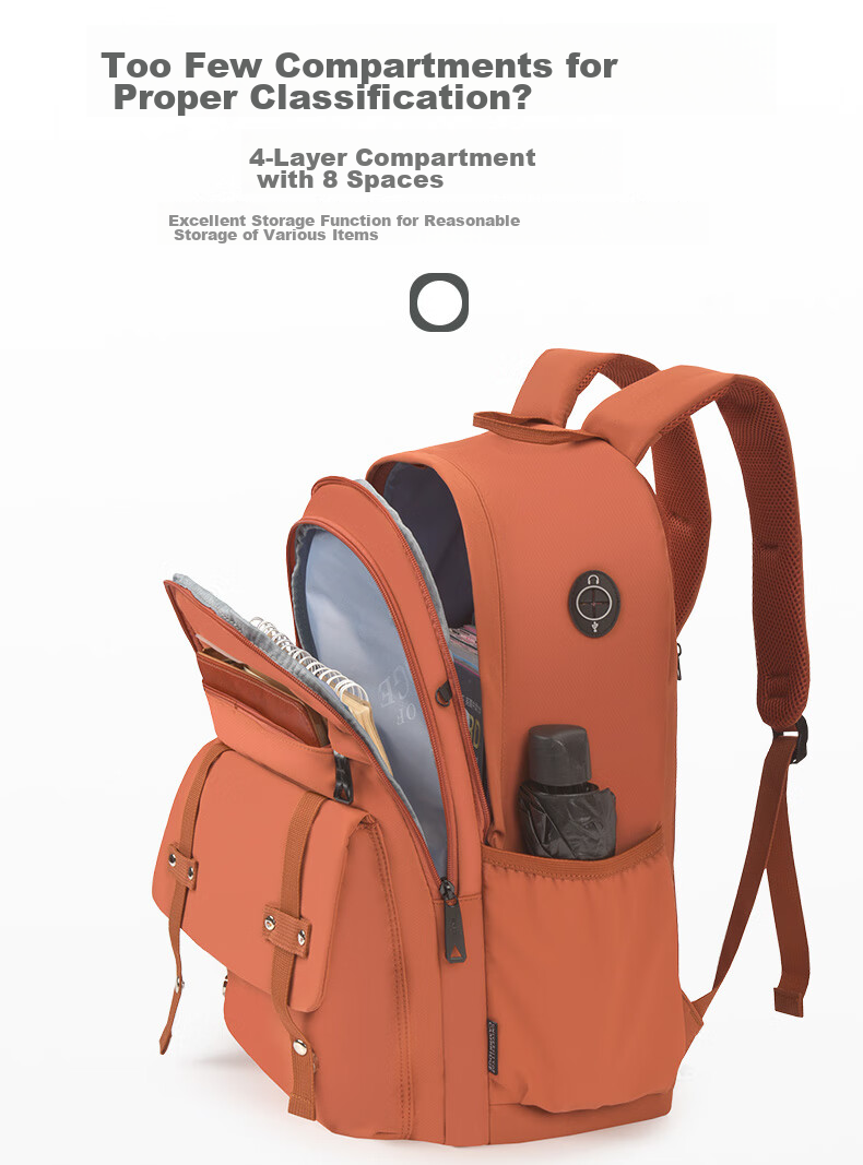 UNIVERSITY OF CAMBRIDGE Backpack for Female Middle School Students, Large Capacity Lightweight Double Shoulder Bag, Reduced-Load Backpack, Fashionable Trend CA428 Brown-Red 3