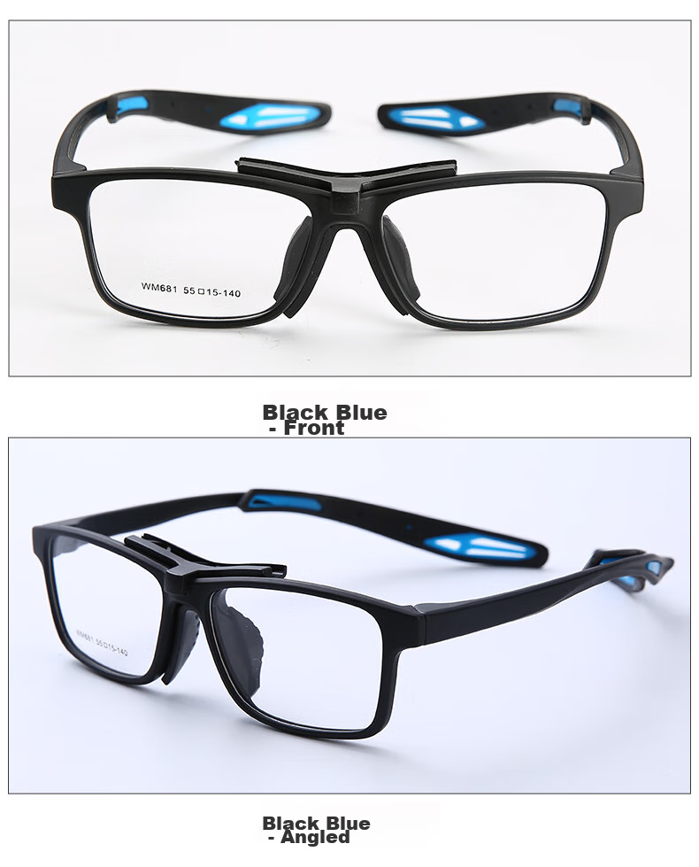 Cuntiandaofu Basketball Glasses, Anti-Blue Light Glasses, Outdoor Sports Protective Goggles, Non-Prescription Glasses, Black Frame with Blue Temple + Sports Nose Pads 17