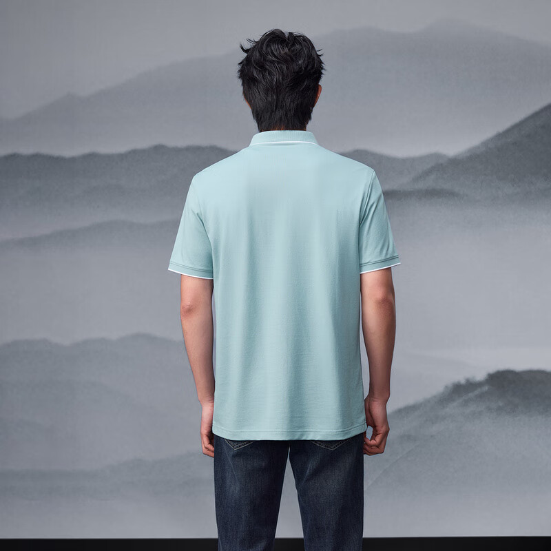 HLA Short-Sleeve Polo Shirt for Men, Mountain Series Cool-Touch Contrasting Color Short-Sleeve Shirt for Men in Summer