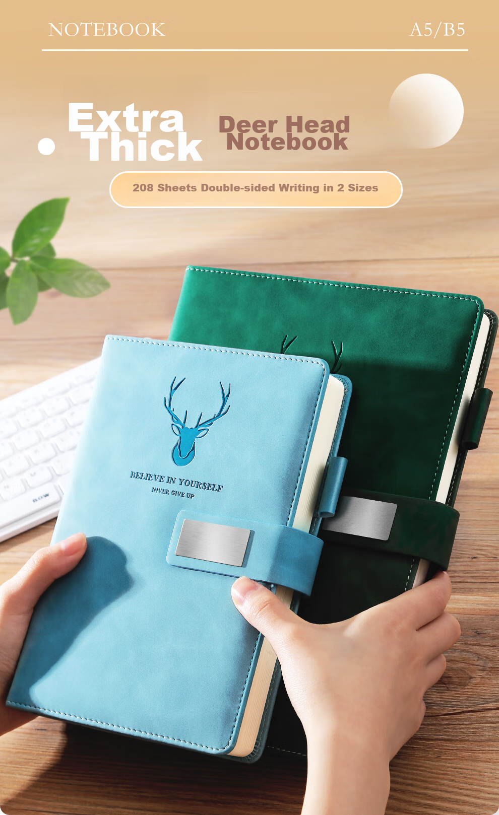 Jiaranheng A5 Green Notebook, Extra Thick Business Journal, Simple And Thick College Student Diary, Office Stationery, Leather Cover Notebook, Work Book, Meeting Record Book, Customizable 1