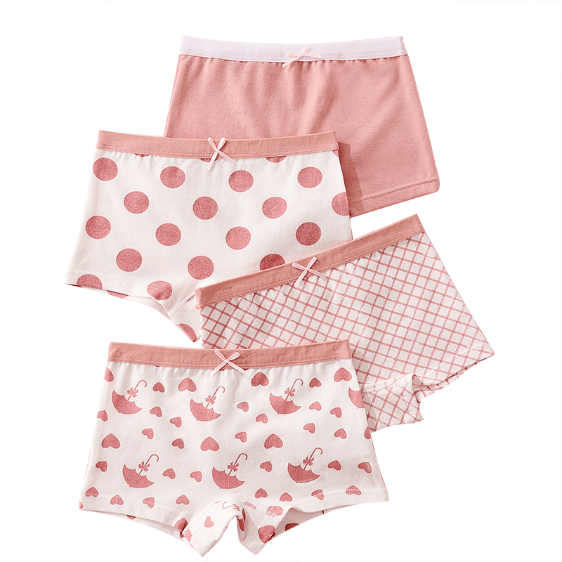 LangSha Children's Underwear, Girls' Cotton Panties, Comfortable Student And Baby Underwear, Girls' 4-Pack, Umbrella Round Dots, Size 130