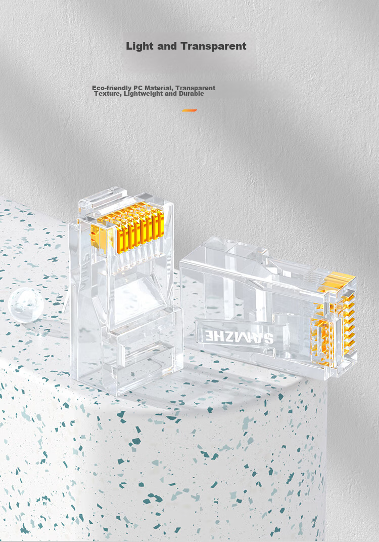 SAMZHE Cat6 Gigabit Engineering Crystal Head, Gold-Plated RJ45 Crystal Head, Cat6 8-Core 8P8C Computer Network Connector, 100 Pieces, FK-6100 5