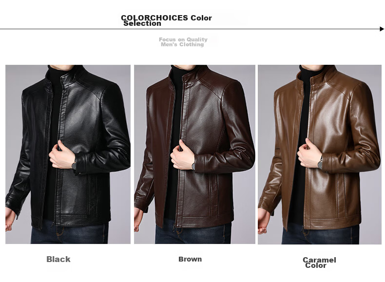 Hengyuanxiang Men's Leather Jacket, 2024 Autumn And Winter Men's Outerwear, Fleece-Lined Thick Casual Lapel Jacket for Middle-Aged And Elderly Me 6