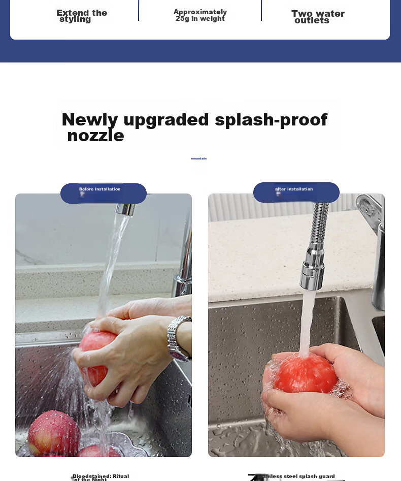 BJ Faucet Extender, Splash-Proof Head, Anti-Splash Faucet, Kitchen Universal Faucet Filter, Water-Saving Aerator 3