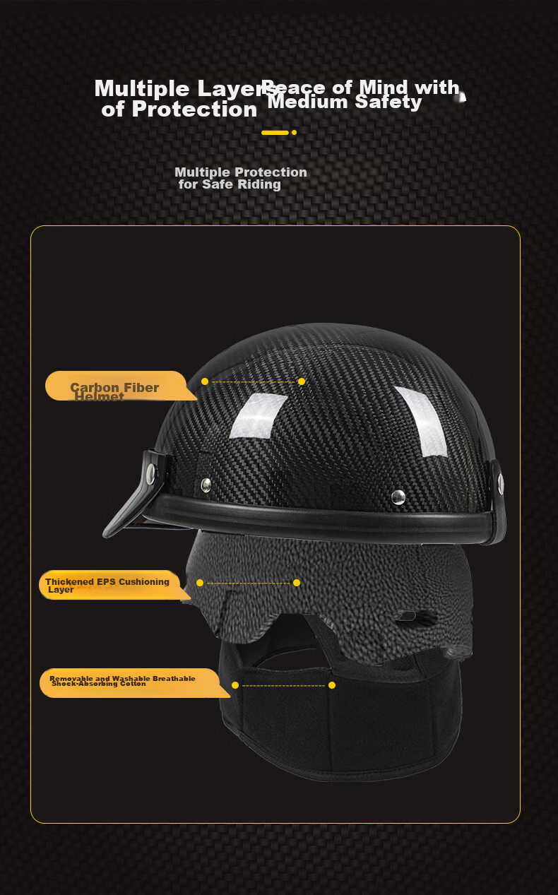 MYARMOR Carbon Fiber Electric Motorcycle Helmet New National Standard 3C Certified Summer Retro Half Helmet Unisex Lightweight Scooter Helmet Personalized Motorcycle Safety Helmet Black Gray Plaid XL  5
