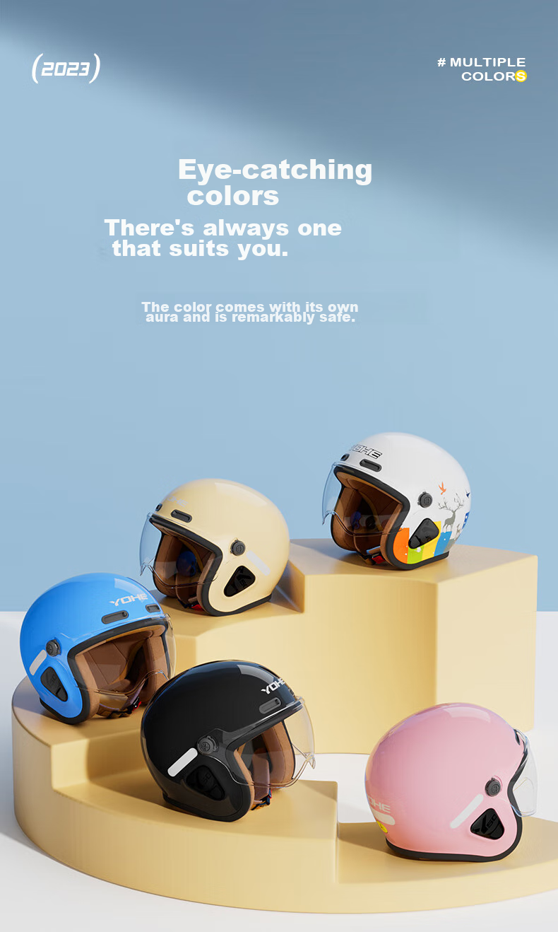 YOHE Motorcycle Helmet for Men And Women, Electric Scooter New National Standard 3C Certified Half Helmet Spring Riding Electric Bike Safety Helmet Y50 Short Visor 20