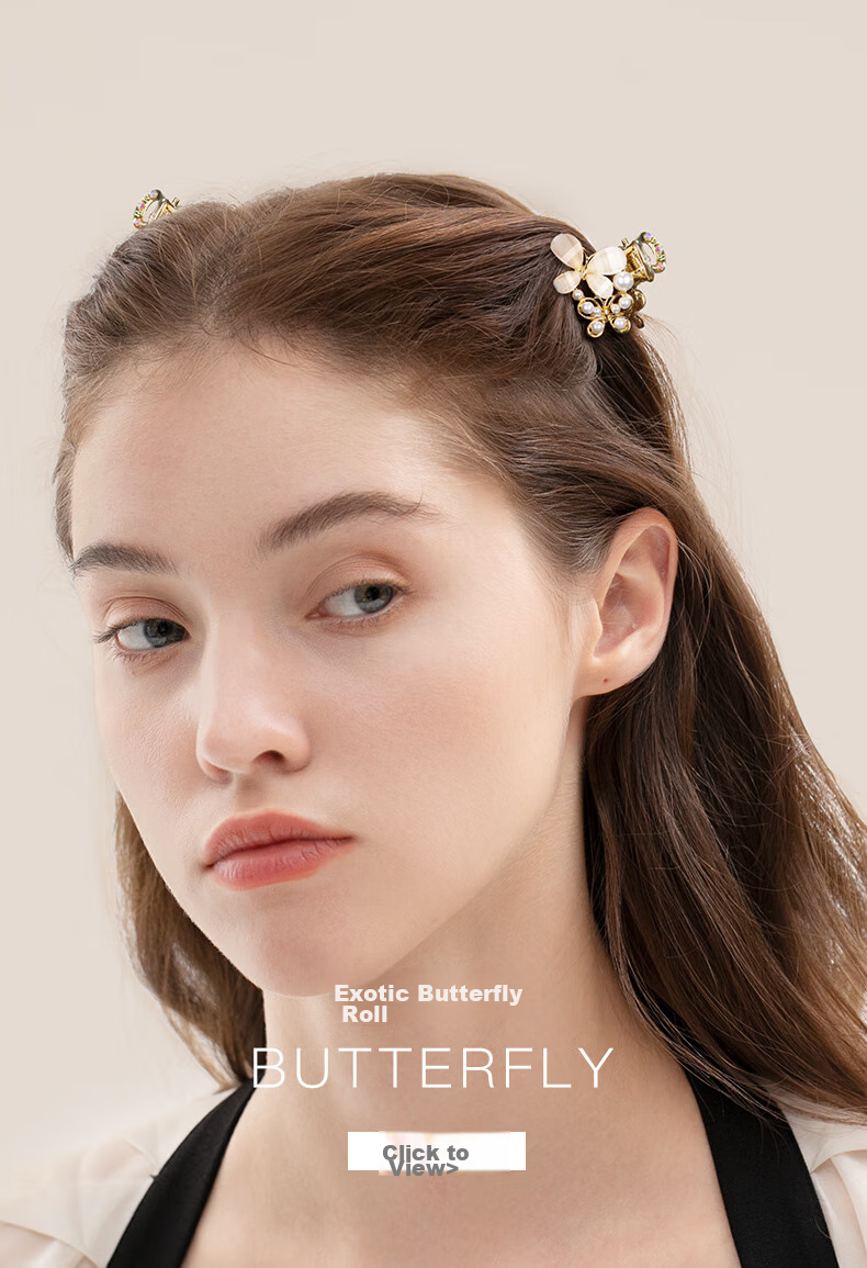 Cercoo Exotic Butterfly Roll Series Hair Clip, Pearl Small Claw Clip, Compact And Delicate Korean Bangs Clip, Gift for Girlfriend 2