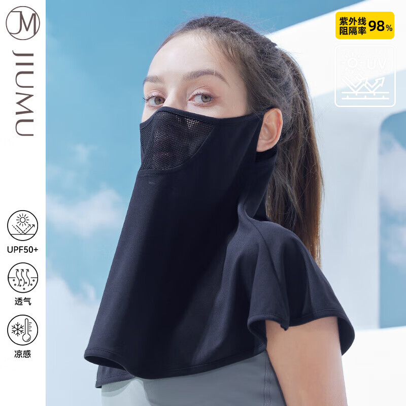 JIUMU Ice Silk Sun Protection Face Mask for Women, Summer UV Protection Sunshade Veil, Driving Neck Guard, Breathable Full Face Mask