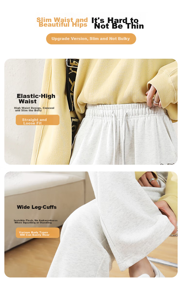 FitonTon Women's Casual Pants, Spring And Summer Straight-Leg Sports Chenille Wide-Leg Trousers, Flowing Floor-Length Pants, High-Waisted Slimming Sweatpants 9