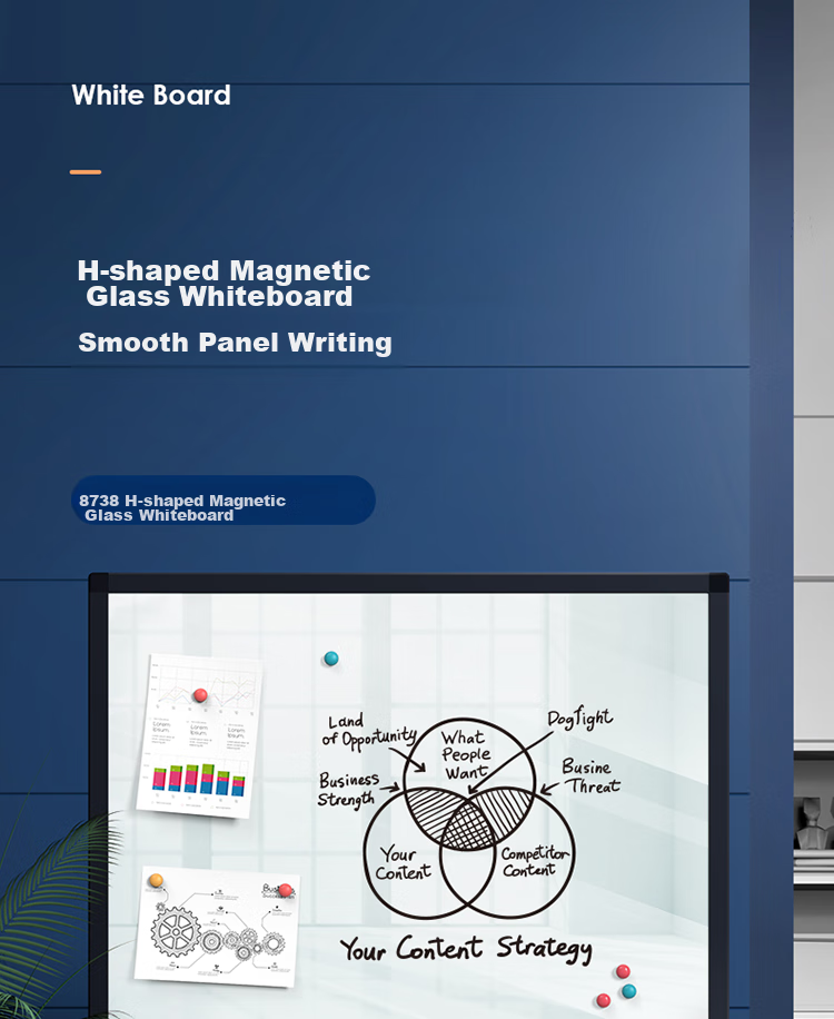 Deli Flagship Series H-Type Bracket Glass Whiteboard, 120*90cm, H-Type Magnetic Tempered Glass with Stand, Office Meeting Writing Board, Blackboard 8738 1