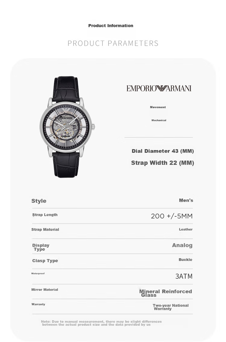 EMPORIO ARMANI Men's Watch, Black Knight Series, Cool Leather Strap, Skeleton Mechanical Watch, Birthday Gift for Men, AR60008 10