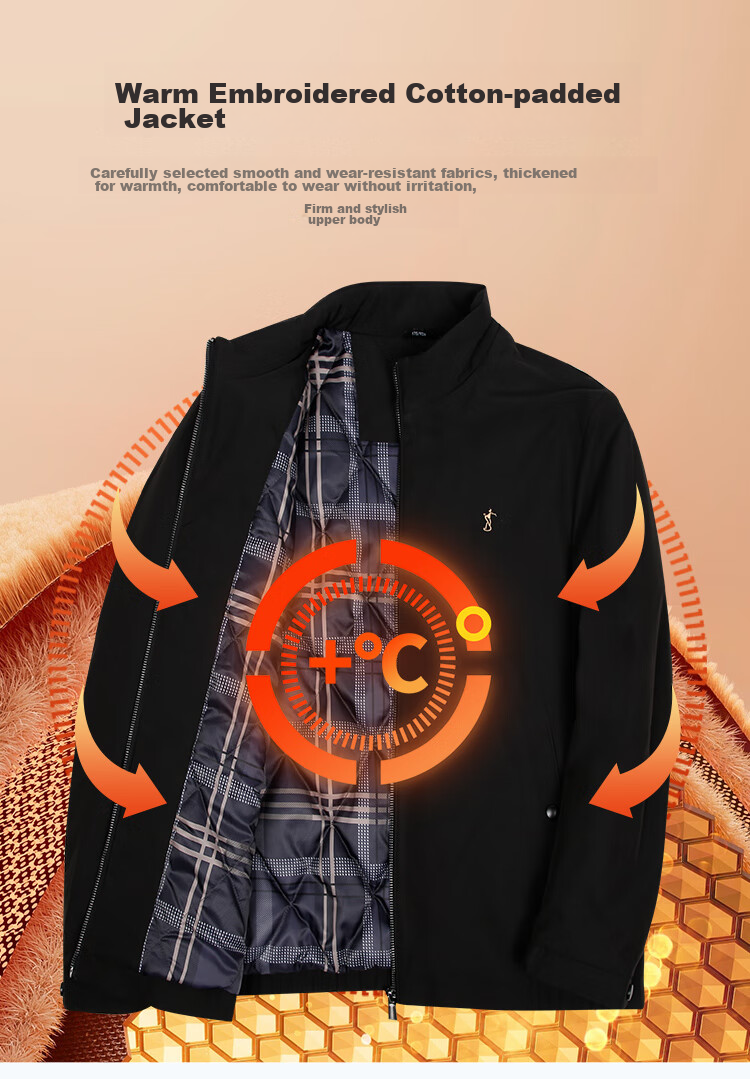 TRIES Men's Padded Jacket, Autumn And Winter Warm Embroidered Coat, Thick Windproof Stand-Collar Cotton Outerwear for Me 1