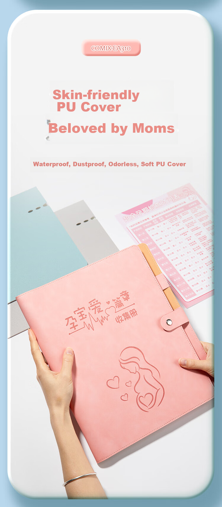 COMIX Pregnancy Check-Up Report, Pregnancy Information Record Book, Portable Ultrasound A4 Examination Form, Large Capacity Collection Book, Pink EA310 [Mother's Day Gift] 3