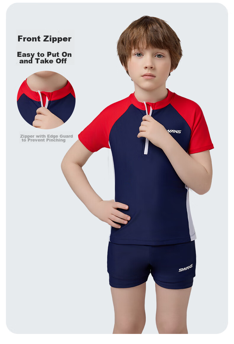 SWANS Children's Two-Piece Swimsuit for Boys, Sun Protection Quick-Dry Sports Swimwear for Older Boys 268 Navy Blue 140 10