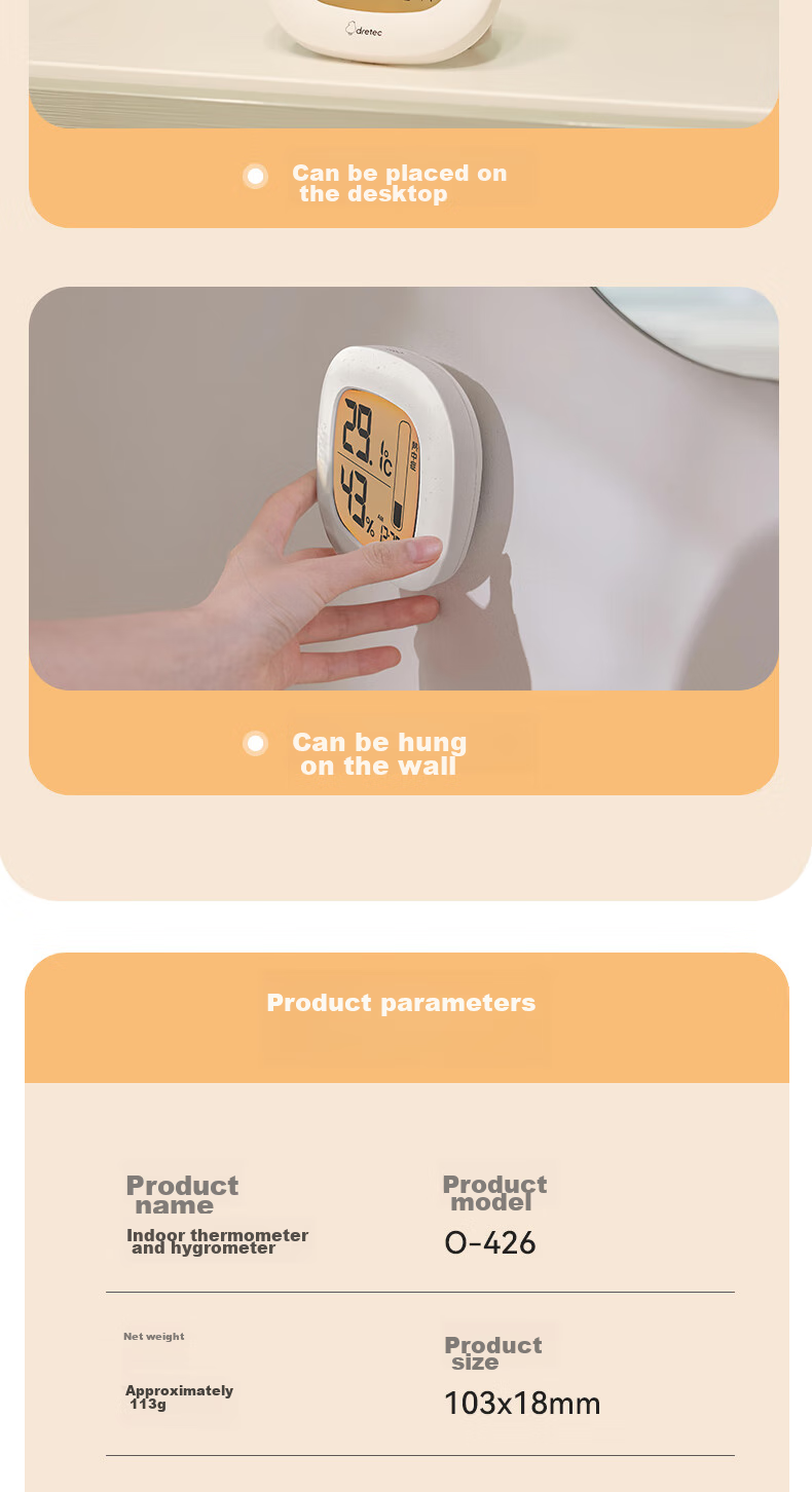 Dretec Temperature And Humidity Meter, Japanese Backlit Clock, Sensitive Temperature Measurement, Indoor Home Monitoring, Student Dormitory 13