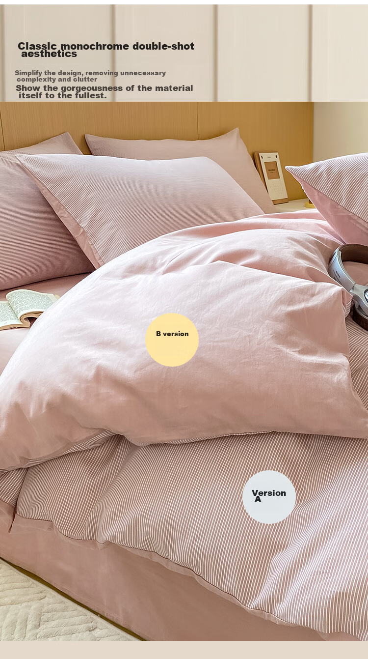 Wuyinliangpin Pure Cotton Bedding Set, 100% Cotton Bed Sheet Four-Piece Set with Duvet Cover, 220*240cm, for 1.8/2.0 Meter Bed 9