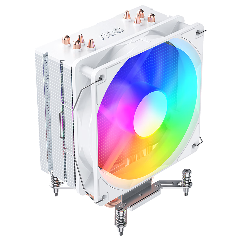 AOC T4GW/93 White CPU Air Cooler (Supports Intel 9-13 Gen/4 Heat Pipes/12CM Fan with RGB Lighting Effects/Hydraulic Silent Operation/With Thermal Paste Included)