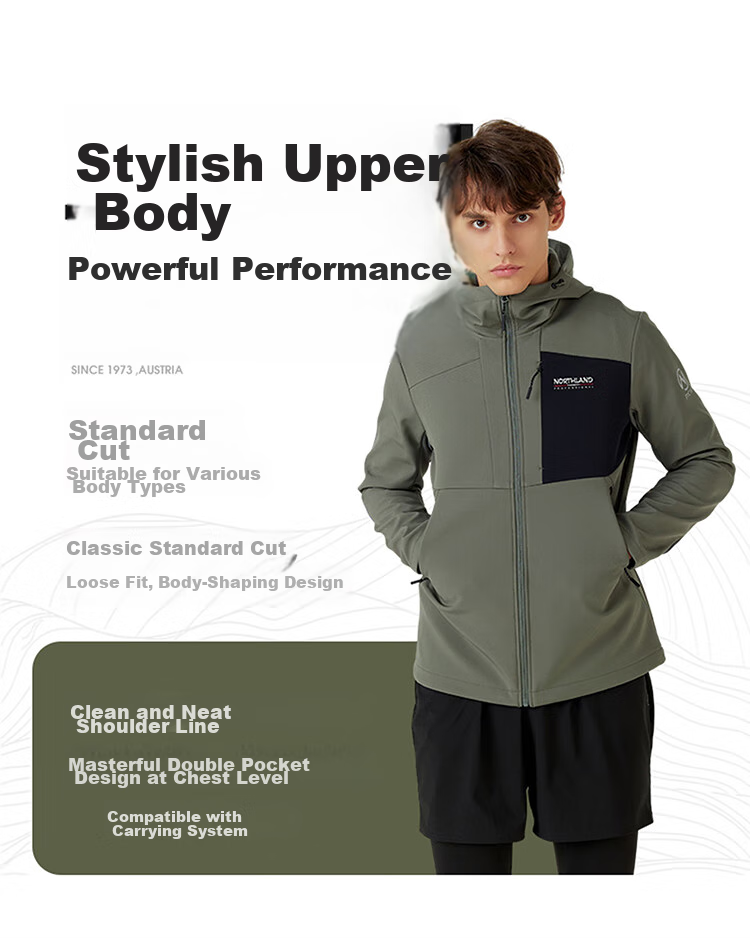 NORTHLAND [Baihulin] Outdoor Men's Windproof And Water-Resistant Soft Shell Jacket for Hiking And Mountaineering, Triple Protection Oil-Proof And Stain-Resistant Coat 7