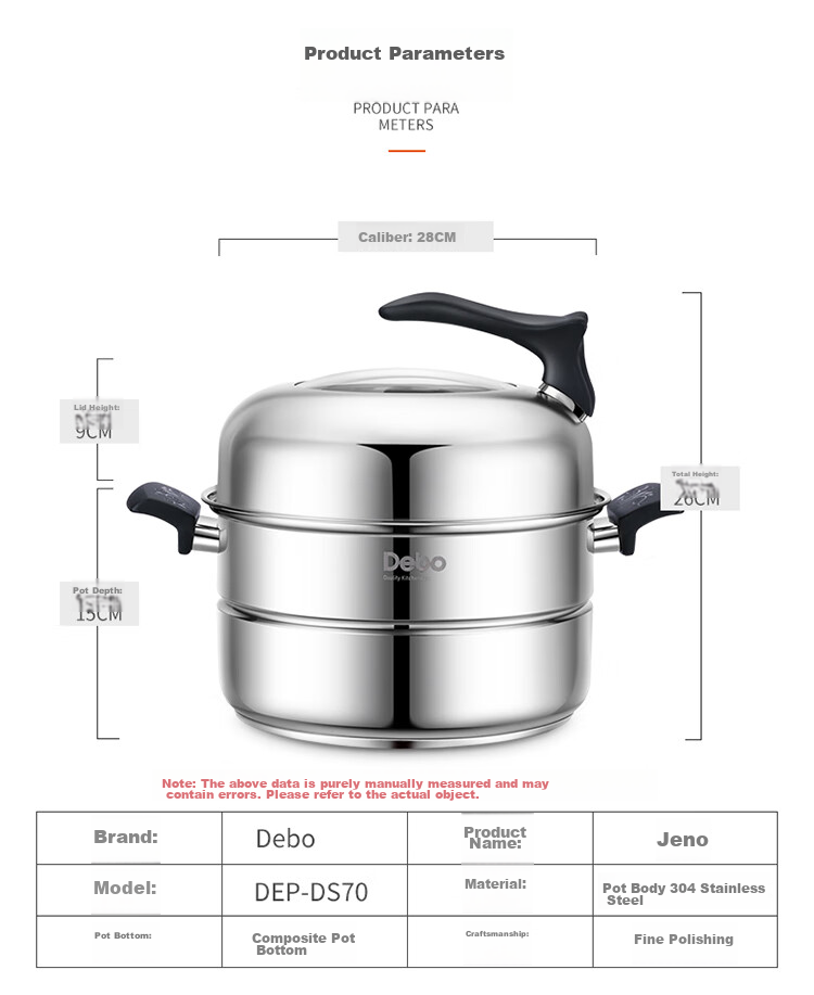 Debo Tang Steamer Pot, 304 Stainless Steel, Two-Layer Steamer Pot, Compatible with Induction Cookers, Wokeli 30cm 3