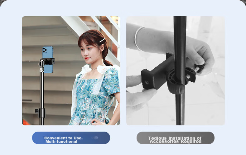 LINGCHEN Floor-Standing Phone Stand, Live Streaming Tripod for TikTok And Kuaishou Short Videos, Influencer Triangle Stand, Outdoor Portable Bracket, 2.1 Meters Foldable Storage 10