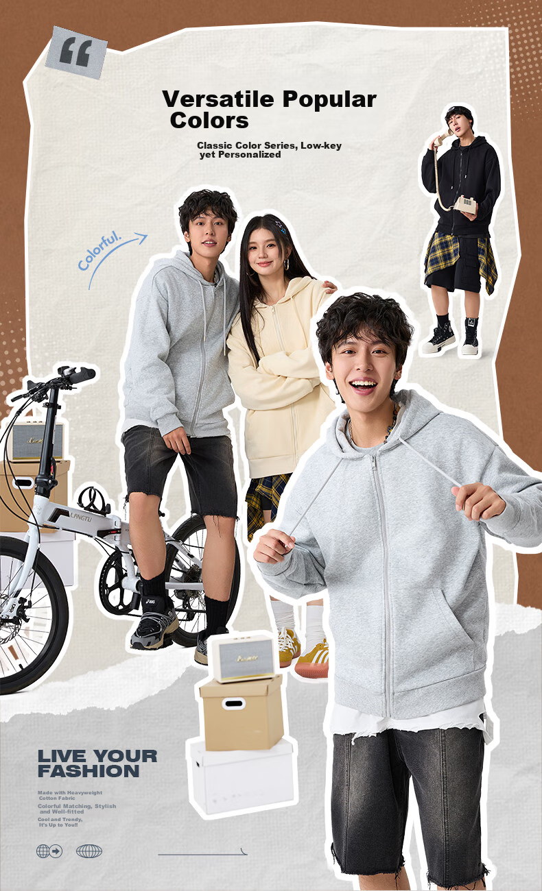 Jeanswest Men's Sweatshirt, Autumn Season, 320g Heavyweight Cotton Jacket, Trendy Letter Zipper Cardigan Top for Men C 4