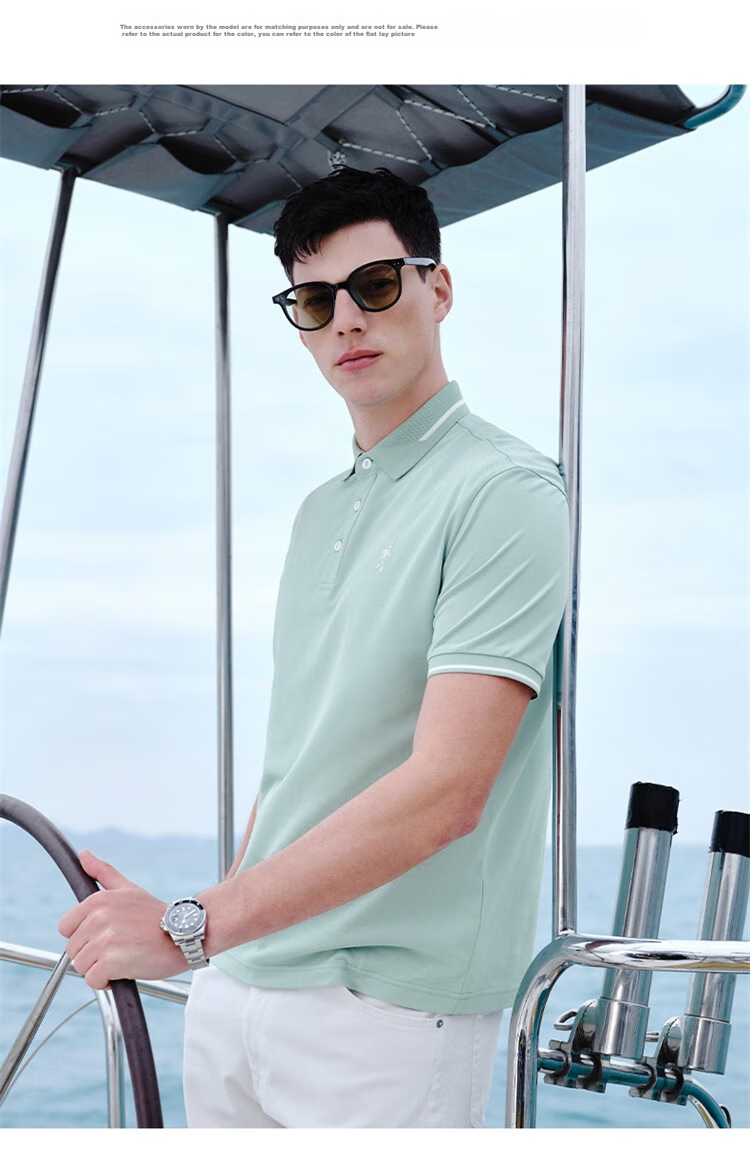 DANCING WOLVES [Cool Ice Mint] Summer Casual Cool Skin-Feel Men's Short-Sleeve POLO Shirt, 001 Black, Size 190 12