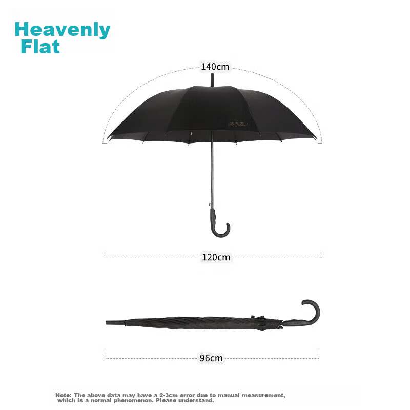Tiantangshan UV Protection Umbrella with Long Handle, Semi-Automatic Extra-Large 10-Rib Reinforced Business Umbrella, Black