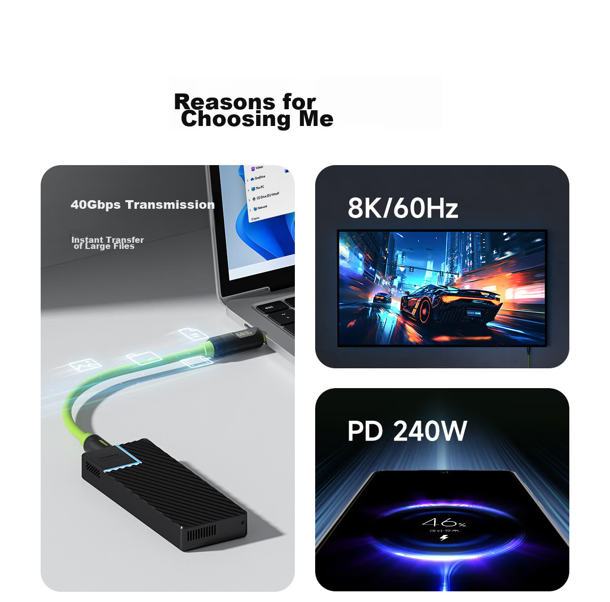 Hagibis Type-C Full-Function Digital Display Data Cable, Compatible with Thunderbolt 4 Dual-Head USB4, Suitable for IPhone 17 Charging Cable, PD Fast Charging, Hard Drive High-Speed Transmission, Silicone Video Cable 3